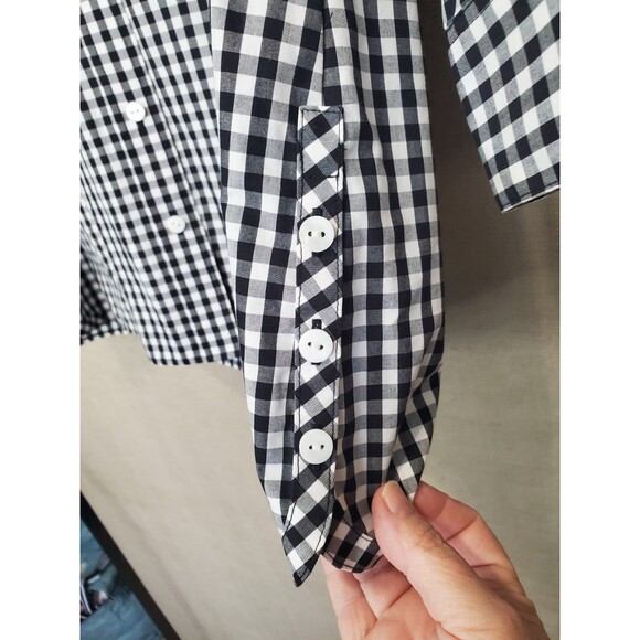 Foxcroft Wrinkle Free Shaped Fit Black Gingham 3/4 Sleeve Button-Up Top Size 16 - Picture 3 of 7